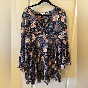 FINAL SALE $12 Umgee Navy Floral V-Neck Empire Waist Mini Dress/Tunic